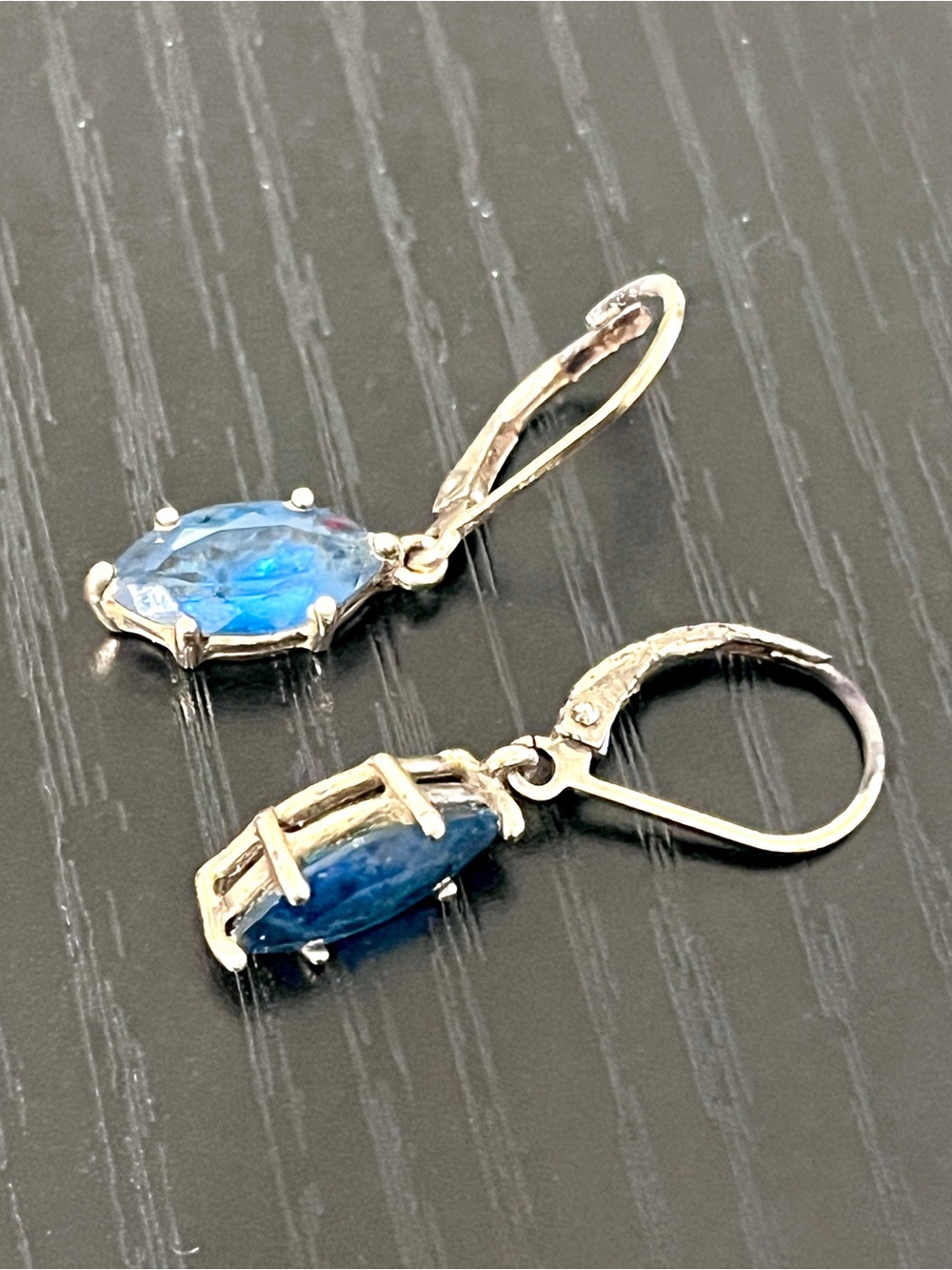 Vintage 925 Sterling Silver London Blue Topaz Marquise Drop Earrings - Picture 3 of 3